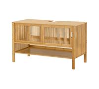 Mueble para debajo del lavabo hvaler con puertas corredoras y 1 estante bambú 60 x 100 x 45 cm - natural [en.casa]