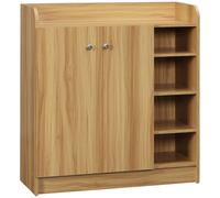 HOMCOM Armario Zapatero 12 Pares 83x30x90 cm Marrón | Zapatero, 4 compartimentos abiertos, puerta doble, estante ajustable