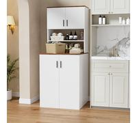 Mueble para Lavadora en Alto con 2 Puertas Armario Lavadora almacenaje 68x68x170CM Columna empotrada para Lavadora con Gran Espacio de Almacenamiento & Estantes Ajustables hasta 100KG Nogal y Blanco