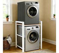 Mueble para Lavadora, Mueble para Lavadora y Secadora - Carga 350kg, Soporte Secadora Sobre Lavadoras - Ajuste de Altura de 3 Niveles, Armario Lavadoras Secadoras para Baño Balcón Lavandería (Blanco)
