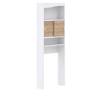 Mueble para lavadora, rojas, Melamina, blanco y roble, 96 x 43,1 x 12 cm