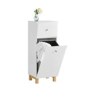 SoBuy Mueble de Baño con Cesta de Ropa - Armario Compacto para Lavar Ropa con Cajón y Bolsa Plegable, Mobiliario Auxiliar de Baño de Madera, Diseño Moderno, Blanco, 34x90x30cm, BZR93-W