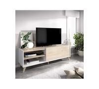 DEKIT GRUPO RIMOBEL Ness Módulo TV bajo, Tableros de partículas, Blanco/Natural, Natural/B.Brillo