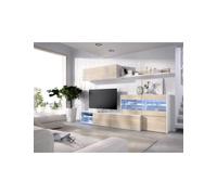 Mueble para salon UMA DEKIT con vitrina y leds b. brillo / natural