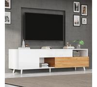 Mueble para TV, 180 x 38 x 50 cm, armario bajo con puerta inferior y 1 cajón, armario de TV con 7 estantes, cómoda de salón, adecuado para televisores de 75 pulgadas