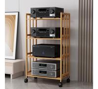 Mueble para TV AV de 2/3/4/5 Niveles con estantes Ajustables, Ruedas, Soporte Multifuncional para TV, Color Madera Natural, 71 cm de Ancho x 122 cm de Alto.