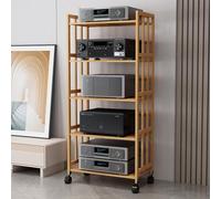 Mueble para TV AV de 2/3/4/5 Niveles con estantes Ajustables, Ruedas, Soporte Multifuncional para TV, Color Madera Natural, 20 Pulgadas de Ancho x 62 Pulgadas de Alto.