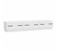Mueble para TV Centro de Entretenimiento para Sala de Estar y Sala de Juegos Consola Multimedia con 3 Cajones y Pasacables 147 X 34,5 X 27 Cm Madera de Ingeniería (Blanco Alto Brillo)