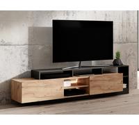 Mueble para TV con 2 puertas y 6 estantes con LEDs - Natural claro y Antracita - IDESIA