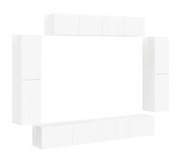 Mueble para TV de pared, 8 unidades, color blanco brillante modular | Líneas limpias, diseño minimalista, tono neutro versátil, estructura robusta, uso común
