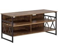 Mueble para TV Estilo Industrial Moderno Tablero marrón Oscuro Base de Metal Negro 4 estantes Carlisle