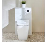 Mueble para WC - Moderno - Color Blanco de 500mm Completo con Inodoro Elswick - con Placa de Accionamiento Negra - Cluo