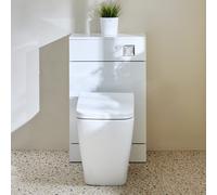 Mueble para WC - Moderno - Color Blanco de 500mm Completo con Inodoro Elswick - con Placa de Accionamiento Cromada - Cluo