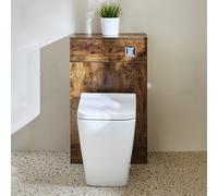 Mueble para WC - Moderno - Color Roble Oscuro de 500mm Completo con Inodoro Elswick - con Placa de Accionamiento Cromada - Cluo