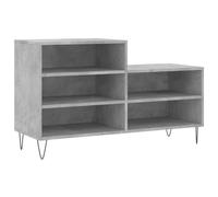 Mueble para zapatos de plástico de madera, hormigón, 102 x 36 x 60 cm | 5 compartimentos, patas de metal, tablero de decoración, a prueba de humedad, fácil de limpiar