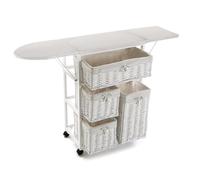 Mueble planchador Blanco con cestos y Ruedas 64x36x89 cm Cerrado; 121cm x 32cm x 89cm