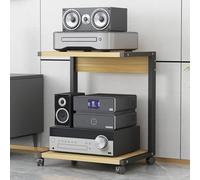 Mueble Rack de Doble Capa con Ruedas, Ideal para Consolas de Videojuegos, Accesorios de TV, Reproductores de DVD/CD, PS5 y proyectores. Fabricado en Madera (50x40x65 cm).