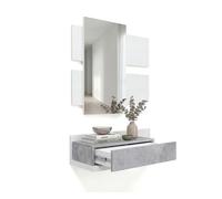 Mueble recibidor con 1 cajón y espejo en blanco mate y gris cemento 75 cm milo blanco artik (blanco mate) - gris cemento 75 x 116 x 29 cm