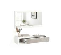 Mueble recibidor con 1 cajón y espejo en blanco mate y gris cemento 95 cm derek blanco artik (blanco mate) - gris cemento 95 x 19 x 26 cm