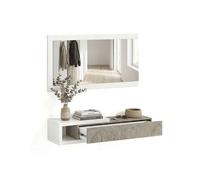 Mueble recibidor con 1 cajón y espejo en blanco mate y roble alaska 95 cm derek blanco artik (blanco mate) - roble alaska 95 x 19 x 26 cm
