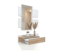 Mueble recibidor con 1 cajón y espejo en blanco mate y roble canadian 75 cm milo blanco artik (blanco mate) - roble canadian 75 x 116 x 29 cm