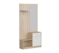 Mueble recibidor con espejo sett 1 cajon 1 puerta 1 estante 1 hueco abierto color blanco y roble cambrian 90 cm 184 cm