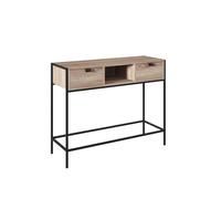 Mueble recibidor de entrada aliaj 2 cajones 1 hueco central negro y roble claro 100 cm 100 cm