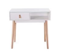 Mueble recibidor entrada anzio, mueble de pasillo, 1 cajón y 1 hueco, melamina, patas pino, blanco mate y roble 80x60x30 cm