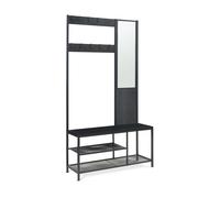 [en.casa] Mueble Recibidor Napinerg con Espejo y Zapatero Recibidor De Entrada Perchero con 7 Ganchos Flexibles Patas Ajustables Aglomerado Metal 185 x 98 x 34 cm - Negro