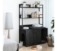 Mueble recibidor para Gatos 132cm - Armario Oculto para Caja de Arena con estantes, gabinete de Madera para Interior, Incluye rascador, Ideal para Pasillo, Color Negro