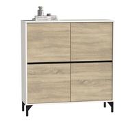 Mueble recibidor zapatero tokio 4 puertas 5 baldas mueble pasillo color blanco mate y roble cambrian 101 cm