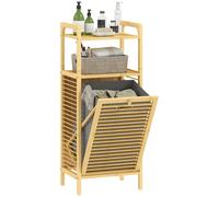 Mueble Ropa Sucia de Bambú 2 Bolsas de Ropa Extraíbles y Lavables con Asa 2 Estantes Abiertos 82x33x88 cm Natural 1 puerta