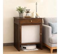 Mueble Rústico de Almacenamiento para Robot Aspirador con Cajón y Puerta de Cristal, Mesita de Noche para Ocultar Aspirador en Salón, Dormitorio, Cocina(55.5x46x73.5cm/21.8x18x29in)