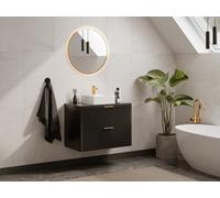 Mueble suspendido de baño bajo lavabo y estante - Negro - 80 cm de ancho - ZEVARA