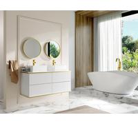 Mueble suspendido de lavabo estriado con ribete dorado - blanco - 120 cm - KELIZA