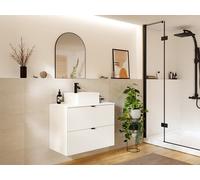 Mueble suspendido para lavabo estriado - Blanco - Ancho 80 cm - ZEVINI