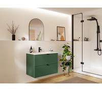 Mueble suspendido para lavabo estriado - Verde mate - 80 cm - ZEVINI