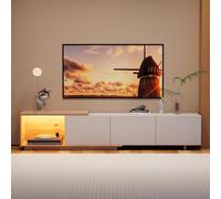 Mueble Tele Bois, mesa tv salón, 240 cm, longitud extensible con compartimento abierto mueble tv, banco de madera, mueble de TV para salón, mesa de televisión, salón, con almacenamiento, banco de TV