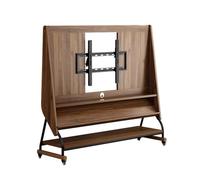 Mueble Television con Ruedas con Soporte, Mueble de TV de Madera, Mueble para TV de Mediados de Siglo, ángulo y Altura Ajustables con Estantes, para Sala de Estar, Dormitorio(Brown,114-165cm/45-65in)