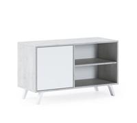Skraut Home | Mueble de TV para Salón | 57 x 95 x 40 cm | Indicado para TV de 32/40" | Modelo Wind 100 | Cemento | Puerta Abatible Color Blanco