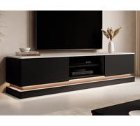 Mueble TV 2 cajones y 2 estantes con LEDs de MDF - Negro y efecto mármol blanco - DEVIKA de Pascal MORABITO