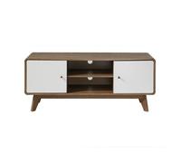 Calicosy - Mueble para TV - Paneles de melamina - Estructura decorativa de madera, fachadas blancas - Botones de madera - 2 puertas y 2 nichos centrales - 128,5 x 39 x 53 cm