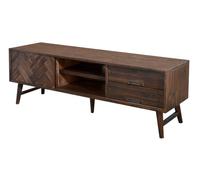 Mueble tv ashton, de color marrón, estilo retro, medidas 55x165x45 cm, con 1 puerta y 2 cajones y 1 balda