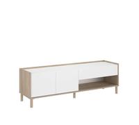 Mueble tv azzaro 150 cm salón comedor estilo nórdico en color roble japonés y blanco con 2 puertas, 1 cajón y 1 hueco abierto