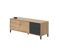 Habitdesign Modulo de TV 2 Puertas y 2 Cajones, Mueble TV, Modelo Brooklyn, Acabado en Roble Nodi y Gris Antracita, Medidas: 130 cm (Ancho) x 47 cm (Alto) x 41 cm (Fondo)