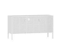 [en.casa] Mueble de TV Armario de Oficina con 3 Puertas Perforadas para Ventilación Óptima Mesa de Tele con 2-2 Compartimientos Cerrados Salida de Cables Acero 114 x 40 x 60 cm - Blanco