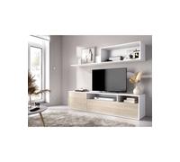 Mueble TV compacto para salon BAY DEKIT blanco/natural