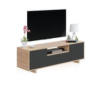 Mueble TV con almacenaje oculto 150 cm Lino Roble Canadian - Antracita