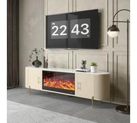 Mueble TV con Chimenea eléctrica de Tapa de Piedra sinterizada de 200 cm en Color Beige