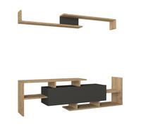 [en.casa] Juego de Muebles de Salón Liksefte Mesa para Televisor con Múltiples Compartimentos Estantes y 1 Puerta Mueble TV con Estantería de Pared Aglomerado 154x28x42cm - Efecto Roble Zafiro/Negro